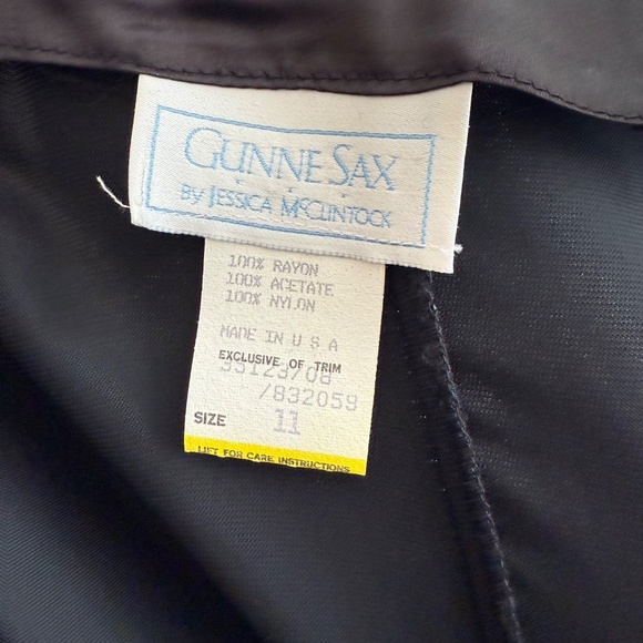 Vintage‎ 80s Gunne Sax Green Satin Black Velvet Bow Cocktail Dress Size 11 - Picture 6 of 8